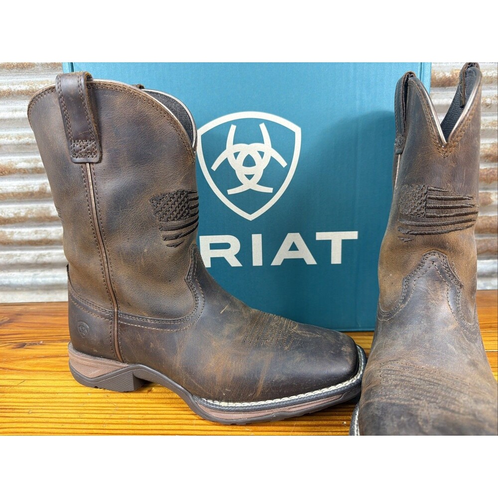 Ariat Kids Size 3 Anthem Patriot Flag Western Boots Brown Leather 100% Pristine!